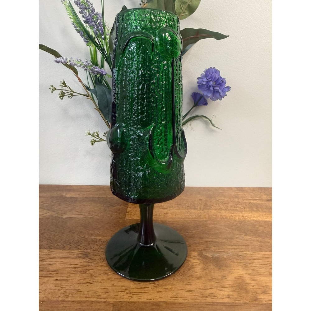 Empoli Stelvia‎ Wayne Husted Style Emerald Textured Pedestal Glass Vase Italy